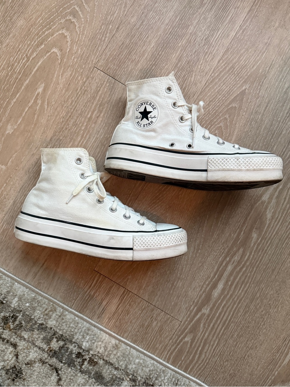 Converse High Top Sneakers in Off-White with Black Trim - Picture 2 of 5